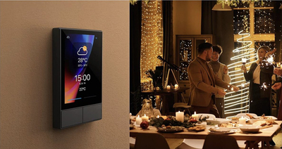 Panel i mençur muri Sonoff NSPanel, 2 çelësa, WiFi, ekran 3.5", i zi