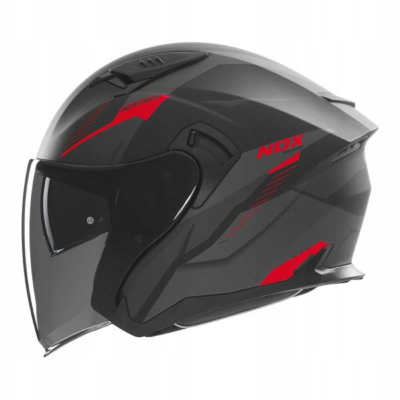 Helmetë moto Nox N130 Myst, me vizor, madhësia L, e zezë me të kuqe matte