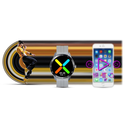 Smartwatch G.Rossi SW018-2, ekran rrumbullak me ngjyra, rrip silikoni, gri