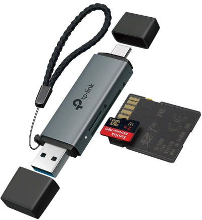 Lexues kartelash TP-Link UA430D, USB 3.0 Type C dhe USB A, SD microSD, i zi