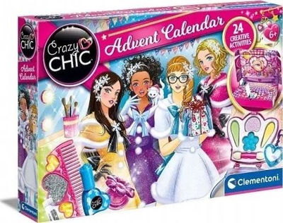 Kalendar adventi Clementoni Crazy Chic, 24 aktivitete krijuese, set lodër me kozmetikë, shumëngjyrësh