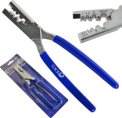 Pinca krimpuese GEKO, për busulla kabllosh 0.5-16 mm², 220 mm, blu