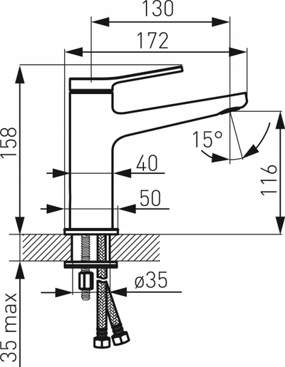 Rubinet lavamani Ferro Stratos Standing, me aerator M24x1, ngjyrë e zezë