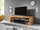 Komodë TV Everest Hugo, 140 cm, LED, Wotan Oak me front të zi me shkëlqim