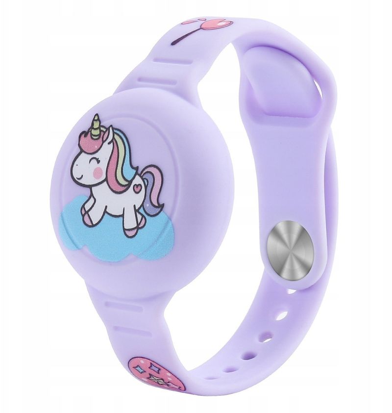 Byzylyk për AirTag Hurtel WAT-46FJ, silikon për fëmijë, vjollcë me unicorn