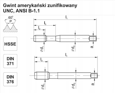 Tap me fije Dormer DIN 376 C 3/4-10 UNC 2B R40 HSSE, për çelik deri 800 MPa