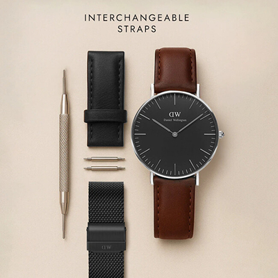 Orë dore për burra Daniel Wellington DW00100774, argjendtë/ zezë