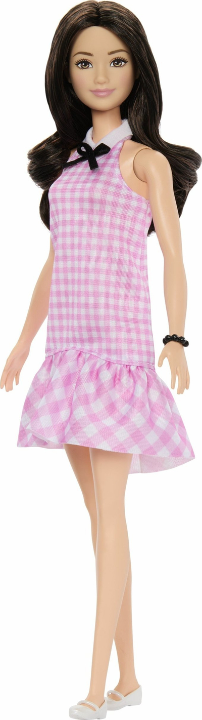 Kукла Barbie Fashionistas #224 HRH21, издание 65 годишнина, со додатоци, розов gingham фустан