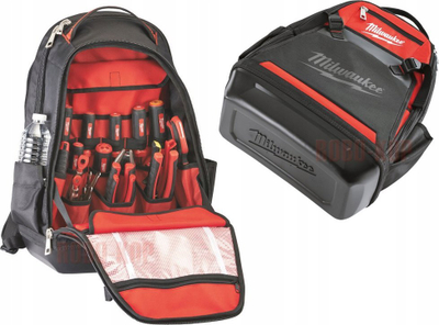 Çantë shpine pune Milwaukee Jobsite Backpack, najlon balistik, bazë plastike e forcuar, e zezë me të kuqe