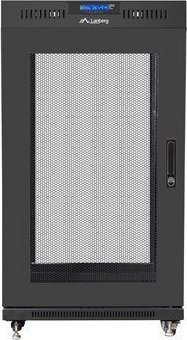 Kabinet rack 19" Lanberg FF01, 22U, 600x600 mm, derë me rrjetë, i zi