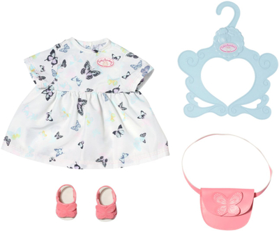 Set veshje për kukull Baby Annabell Deluxe Butterfly Dress, 43cm, fustan me flutura, e bardhë