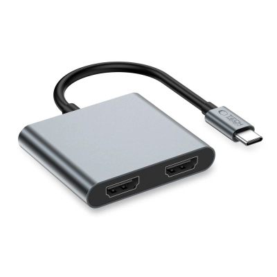 Adapter USB C Tech-Protect HB08, 4 më 1, 2x HDMI 4K 60Hz, gri