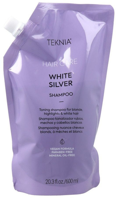 Shampo për flokë Lakme Teknia White Silver, për flokë gri dhe biond, refill 600ml