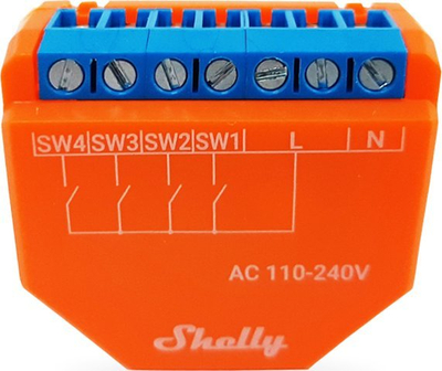 Modul smart Shelly Plus i4, 4 hyrje digjitale, Wi‑Fi dhe Bluetooth, portokalli