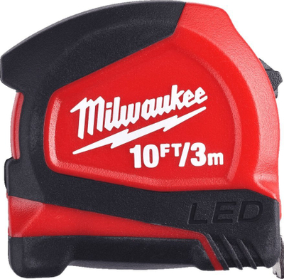 Metër xhepi Milwaukee me LED, 3m 10ft, me magnet, kuqezi