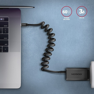 Kabllo USB-C në USB-C Axagon BUCM-CM20TB, 1.1 m, 60W, e zezë