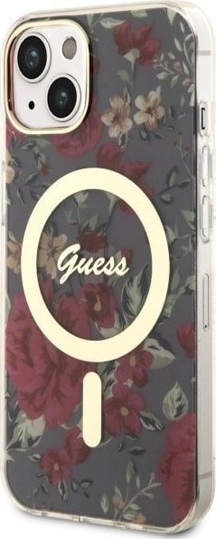 Mbrojtëse telefoni Guess Flower MagSafe për iPhone 14 Plus, plastike, jeshile