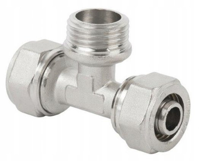 Nyje T PEX Hydroland 20x1/2"x20, bronx i nikluar, filetë jashtme