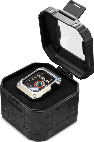 Këllëf me rrip Kingxbar CYF134 për Apple Watch 44mm, çelik edhe TPU, i zi