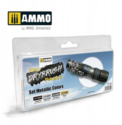 Сет акрилни бои Ammo by Mig DIO Drybrush Paint Metallic Colors, 4 металик бои, за drybrush, разнобоен