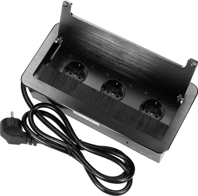 Prizë e integruar për mobile, 3x Schuko, kabllo 1.5m, e zezë