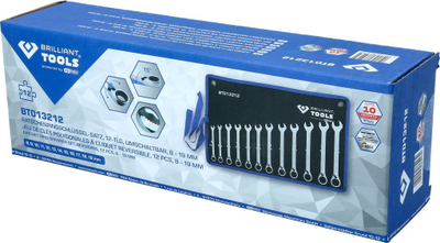 Set çelsa unazorë me ratçet Brilliant Tools BT013212, 12 copa, 8-19 mm, ngjyrë argjendtë