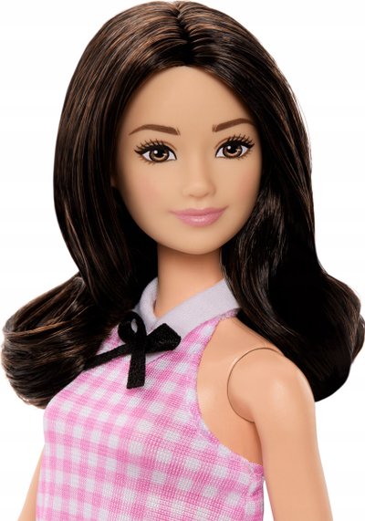 Kукла Barbie Fashionistas #224 HRH21, издание 65 годишнина, со додатоци, розов gingham фустан