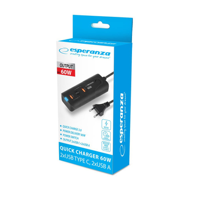 Karikues muri Esperanza EZC109, 60W, 4 porta USB USB C, i zi