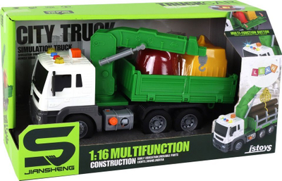 Kamion lodër Jiansheng City Truck, vinç me fërkim, tinguj dhe drita, jeshil