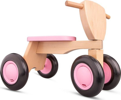 Biçikletë shtytëse druri New Classic Toys Road Star, 4 rrota, mosha 1-4 vjeç, rozë