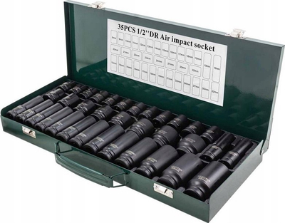 Set çelësa tuborë ROCKFORCE 35 copë, 1/2", 8–32mm, ngjyrë e zezë