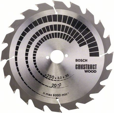 Teh rrethor Bosch Construct Wood 2608641774, 250mm, 20 dhëmbë, gri