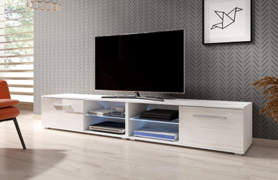 Kabinet TV Aitana 200, 2 dyer, LED, 200cm, i bardhë