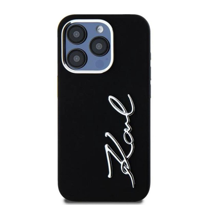 Маска за телефон Karl Lagerfeld Silicone Metal Script Logo, за iPhone 15 Pro Max, силикон, црна