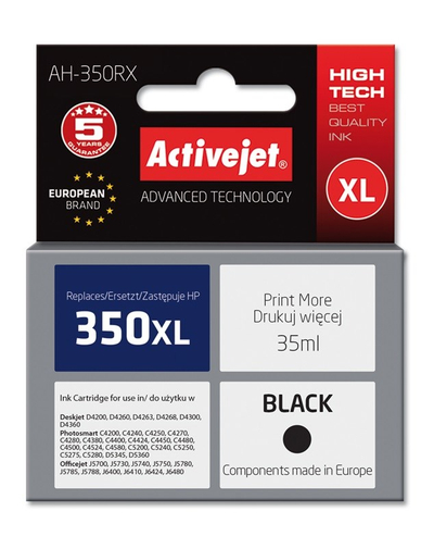 Ngjyrë për printer Activejet AH-350RX (zëvendësim për HP 350XL CB336EE), 35 ml, e zezë