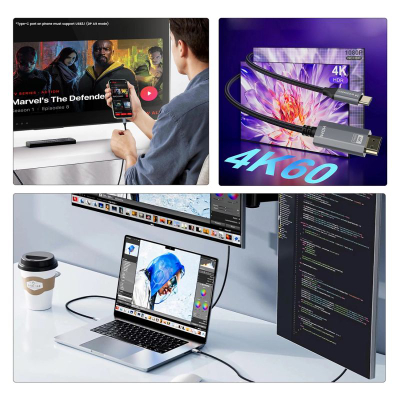 Kabllo video Wozinsky WCCH-01 USB-C me HDMI, 4K 60Hz, 1.8m, e zezë