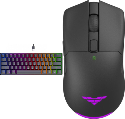 Set tastiere edhe miu Preyon Brown All Claw PBAC61B edhe Owl POW35B, mekanike, wireless, me RGB, ngjyrë e zezë