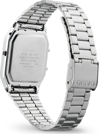 Orë dore Casio AQ-230A-7DMQYES, analoge edhe digjitale, për burra, ngjyrë argjendi