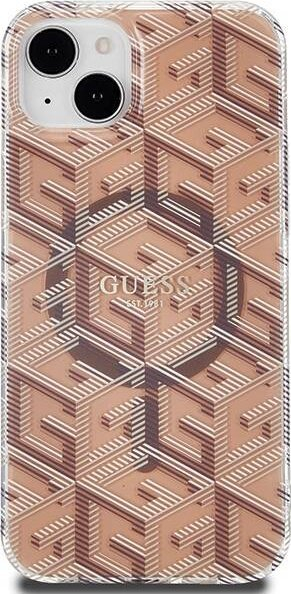 Mbulesë telefoni Guess IML GCube MagSafe për iPhone 15 Plus 14 Plus, TPU PC, kafe
