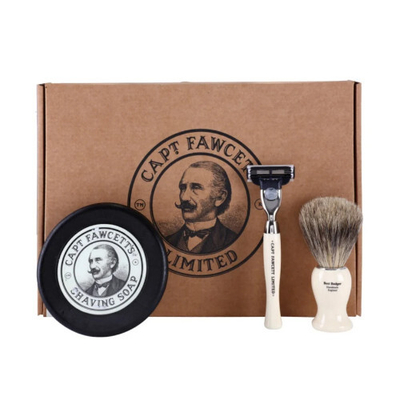 Set rroje Captain Fawcett, Pure Badger, sapun rroje 100 g + brushë rroje + Gillette 1, man