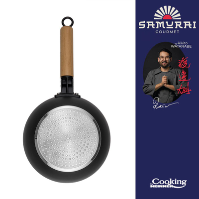 Tigan wok Rikito Watanabe, 20 cm, me kapak, i zi