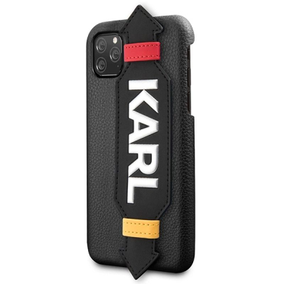 Futrollë Karl Lagerfeld me rrip për iPhone 11 Pro, lëkurë artificiale, e zezë