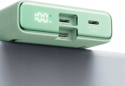 Powerbank magnetik Joyroom JR-PBM01, 10000mAh, 20W PD me këmbëz dhe kabllo Lightning, jeshil