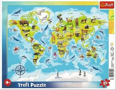 Puzzle Trefl Map of the World with animals, 25 elemente
