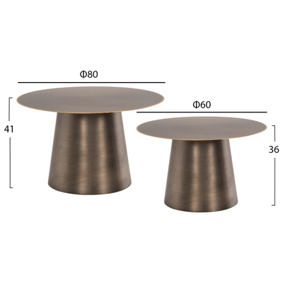 Set tavolinash dhome dite Gialis, metalike, rrumbullake Φ80x41cm dhe Φ60x36cm, argjend mat
