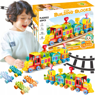 Lodër blloqe ndërtuese BOUNN Alphabet Train, 60 copë, tren edukativ, shumëngjyrësh