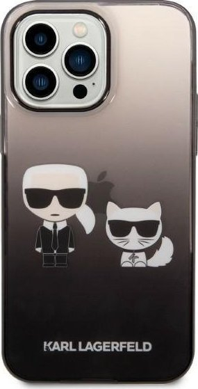Kapak telefoni Karl Lagerfeld Gradient Karl and Choupette për iPhone 14 Pro, TPU, i zi