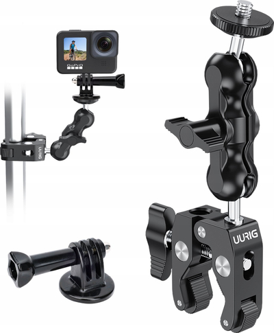 Krah montimi UURIG BH-09 Magic Arm, kapëse furçke, adapter GoPro, i zi