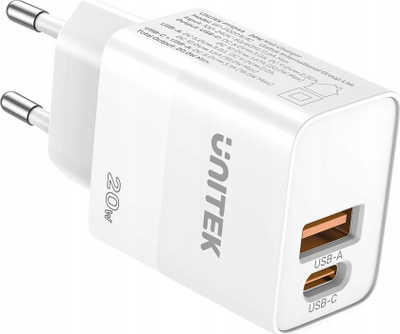 Karikues muri Unitek Y-PW21212, 20W, USB-A USB-C, i bardhë