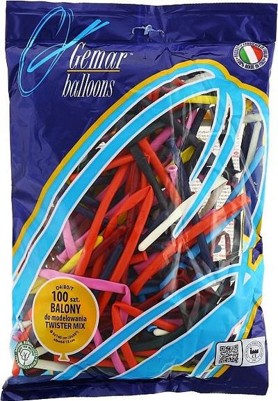 Balona Godan Italian Tube Balloons Twister Mix, sete për modelim, shumëngjyrëshe